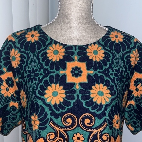 Anthropologie Maeve Floral Shift Mini Dress Mod Blue Green Size Large NWOT - Picture 6 of 9